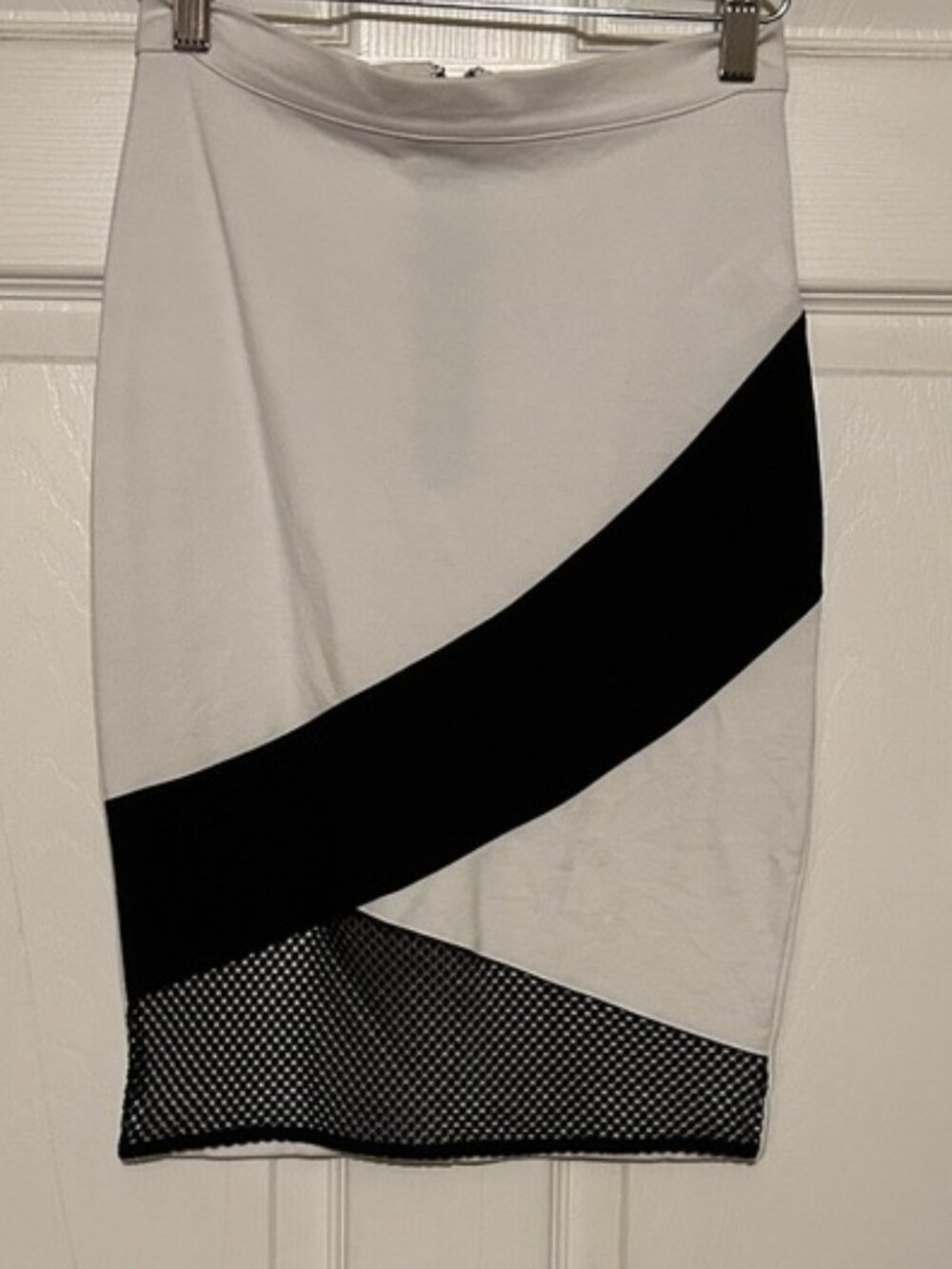 White Pencil Skirt with Black Diagonal Panel